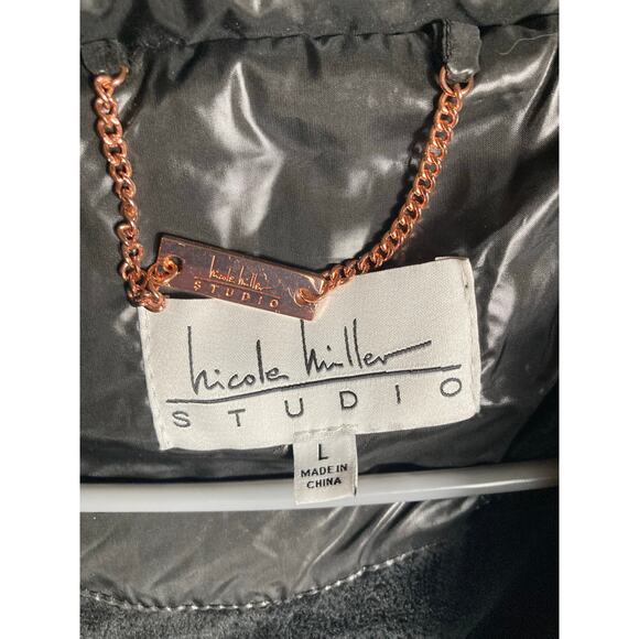 Womens Puffer Jacket Nicole Miller Studio 100% Vegan Polyester Large Black NWT - Picture 7 of 15